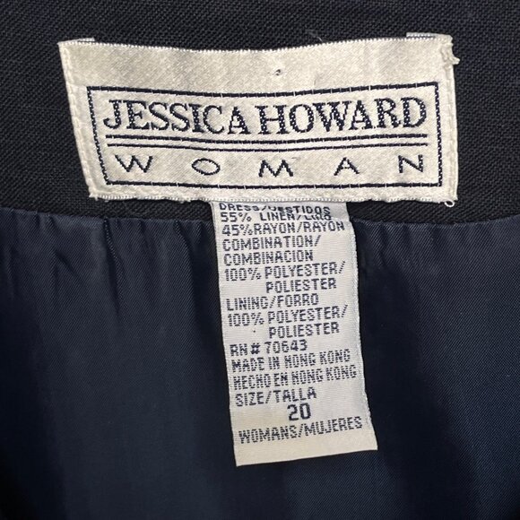 Jessica Howard Navy Blue Button Up Linen Dress Sz 20 Preppy Taillored Academia - Picture 7 of 14